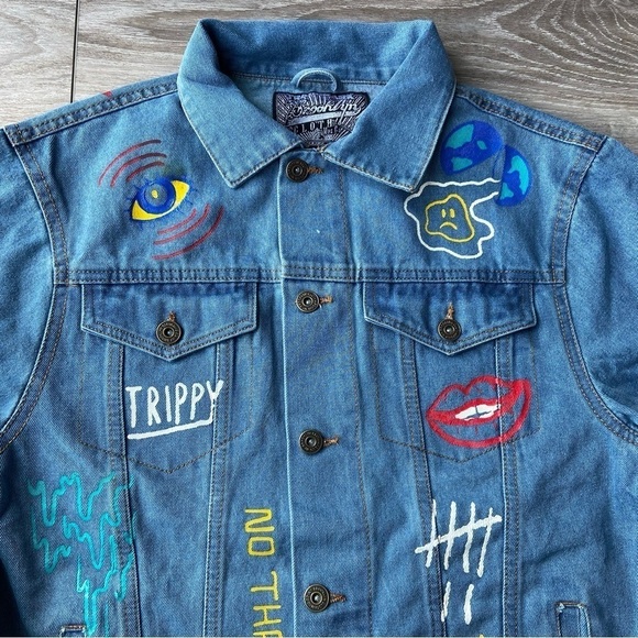 NWT Brooklyn Cloth Streetwear Graffiti Denim Button Up Jean Jacket - Picture 5 of 16